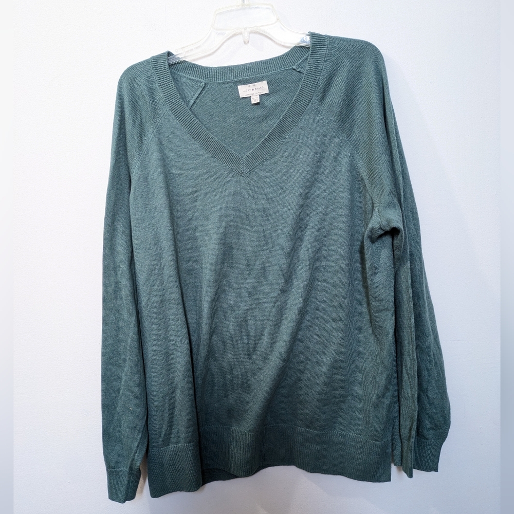 Lucky Brand V-Neck Sweater,  Side Slits, Cotton Blend Green Women's Xtra Large